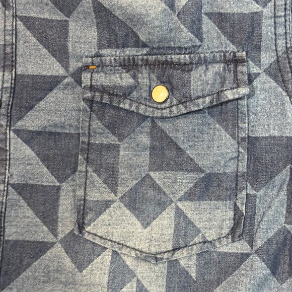 Thread Cloth Distressed Geometric Denim Shirt S Blue Jean Retro Pockets Western - Picture 8 of 9